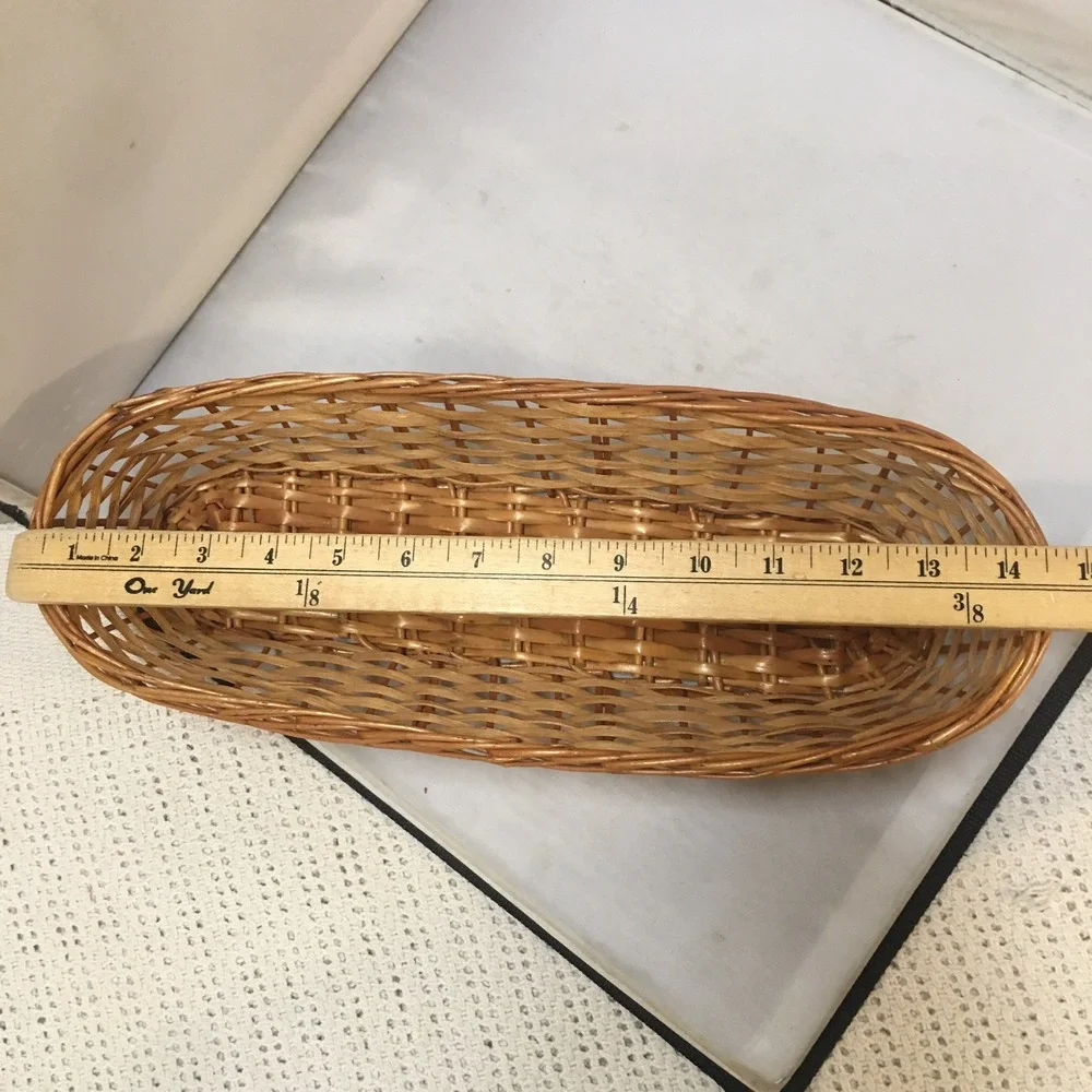 Woven Wicker Bread Basket Home Decor 15 Inch Brown Oval Storage Cottagecore Farm